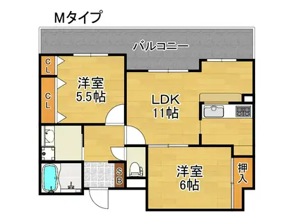 フェルザ住之江公園(2LDK/14階)の間取り写真