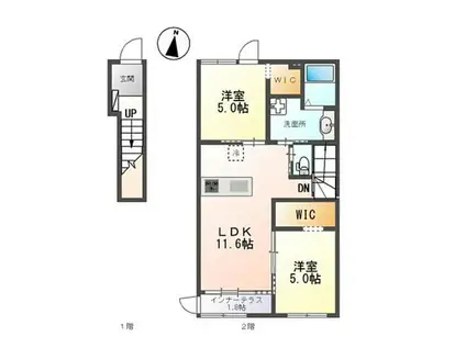 ローズ・ヴェルジュ(2LDK/2階)の間取り写真