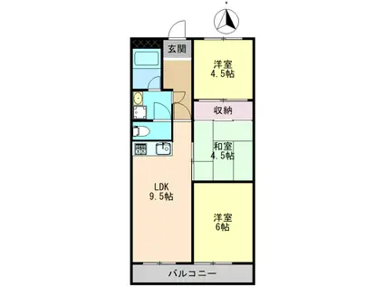 第1 サニーハイツ(3DK/1階)の間取り写真