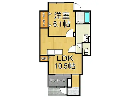 ソレイユ(1LDK/1階)の間取り写真