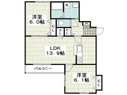 プランドール鎌倉サウス(2LDK/1階)の間取り写真