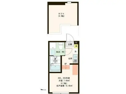 ヴィラ竹ノ塚(ワンルーム/2階)の間取り写真