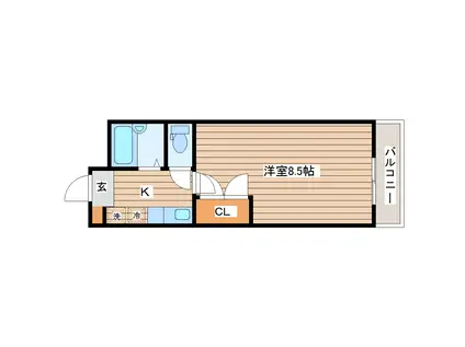 アイショウプラザ旭ヶ丘III(1K/3階)の間取り写真