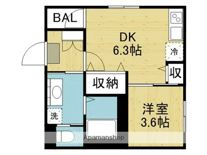 ハーモニーテラス小路東III(1DK/2階)の間取り写真