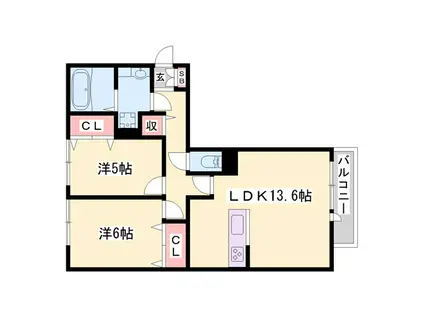 クレシア旭(2LDK/3階)の間取り写真