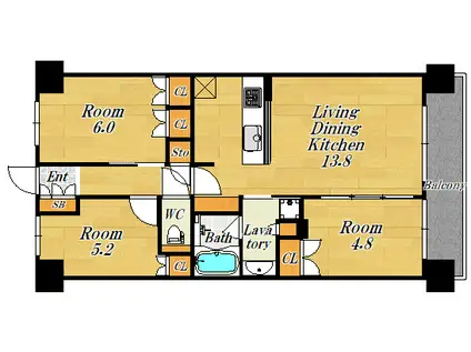 プレサンスロジェ大阪福島(3LDK/14階)の間取り写真