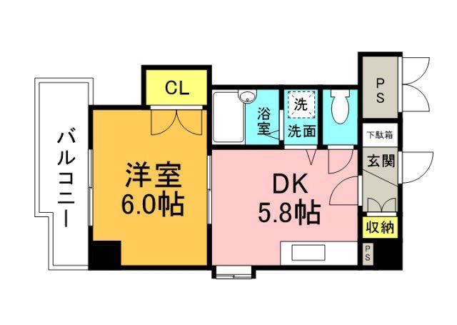 SINCERE舟入(1DK/7階)の間取り写真