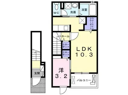 ヴィラ香椎 I(1LDK/2階)の間取り写真