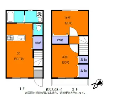 GLANZ メゾネット1F&2F(2DK/2階)の間取り写真