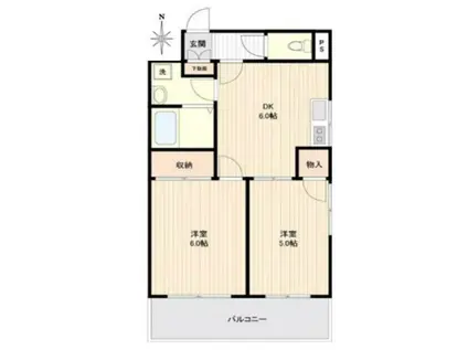 コーポ紅花(2DK/3階)の間取り写真