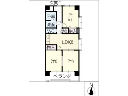 ジョイフル春日(3DK/6階)の間取り写真