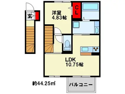 SUNPLACE.D(1LDK/2階)の間取り写真