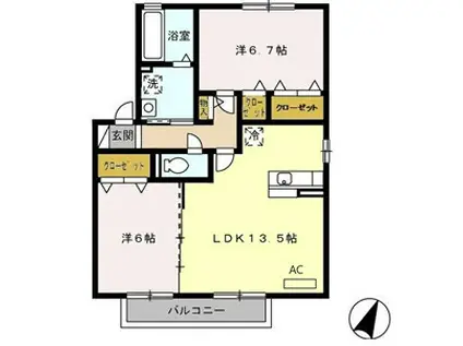 ドエル古賀(2LDK/2階)の間取り写真