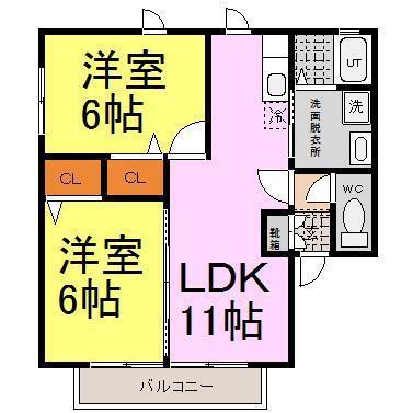 BIRDLANDたまでA・B(2LDK/1階)の間取り写真