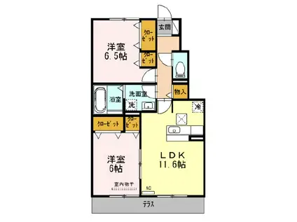 グランドゥール(2LDK/1階)の間取り写真