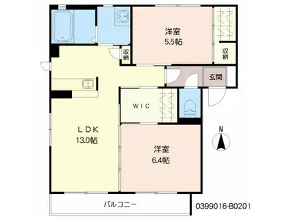 GREEN TERRACE レーブ(2LDK/2階)の間取り写真