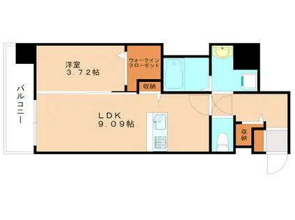 SOLUNA旦過 マーケットプレイス(1LDK/14階)の間取り写真