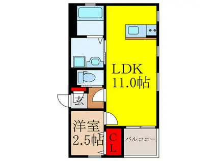 グランメリー池田木部(1LDK/3階)の間取り写真