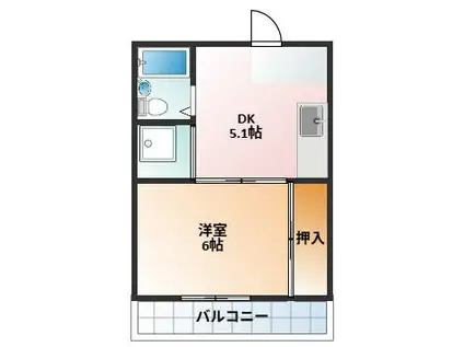 城東マンション(1DK/2階)の間取り写真