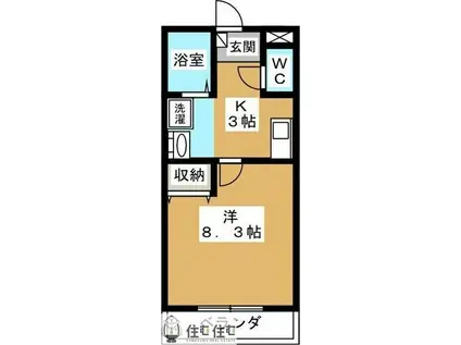 シンシャルム(1K/3階)の間取り写真