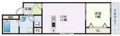 HERBE豊中曽根(1LDK/2階)の間取り写真