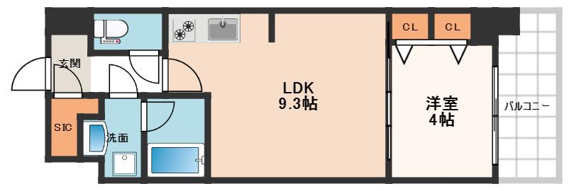 スプランディッド淀屋橋DUE(1DK/7階)の間取り写真