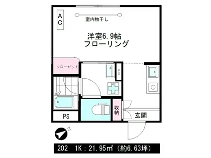 サンリバティ(1K/2階)の間取り写真