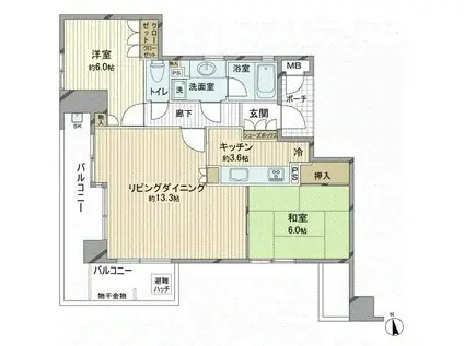 パークコート上幟町(2LDK/4階)の間取り写真