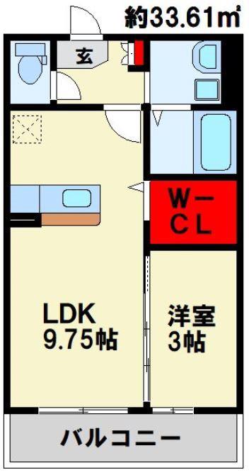 ハイヒルズ湯野原(1LDK/2階)の間取り写真