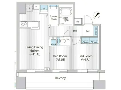 シーズンフラッツ日本橋人形町プレミア(2LDK/10階)の間取り写真