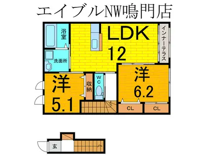 ストーク西発B(2LDK/2階)の間取り写真