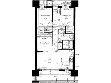 レジアス大橋(3LDK/11階)の間取り写真