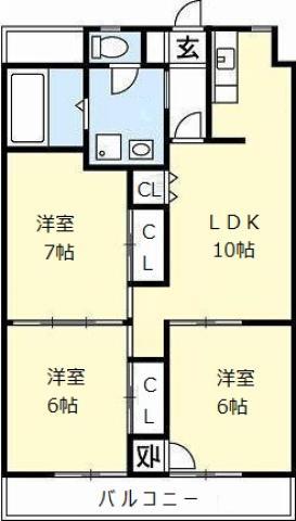 里見第二ビル(3DK/6階)の間取り写真