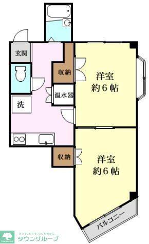サウスヒル川越(2K/6階)の間取り写真