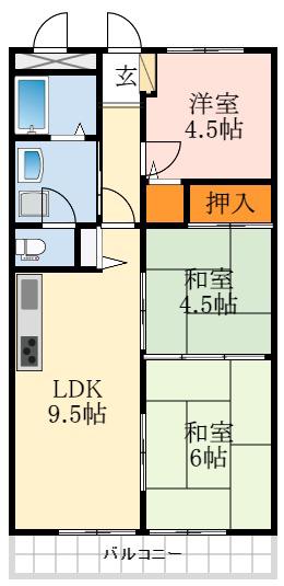 狭山ハウス2号館(3LDK/2階)の間取り写真