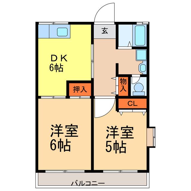 ヒルトップ(2DK/2階)の間取り写真