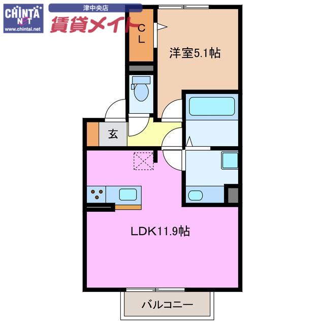 ソーテル南新町(1LDK/2階)の間取り写真
