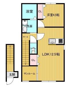 TIARA SHINKURASHIKI B(1LDK/2階)の間取り写真