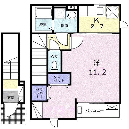 カルム六町(1K/2階)の間取り写真