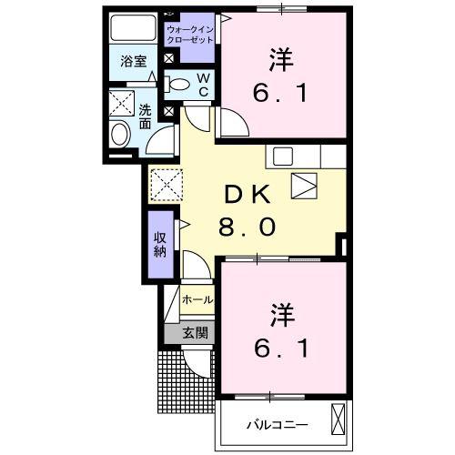 レイナ I(2DK/1階)の間取り写真