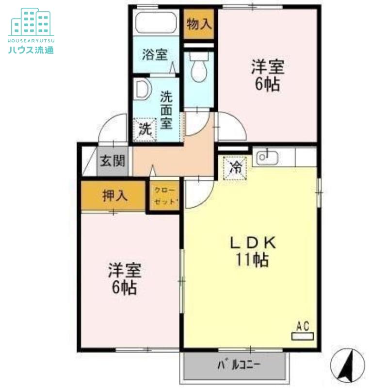 プレステージ植松B(2LDK/2階)の間取り写真