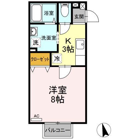 パセオプラシードK・S(1K/2階)の間取り写真