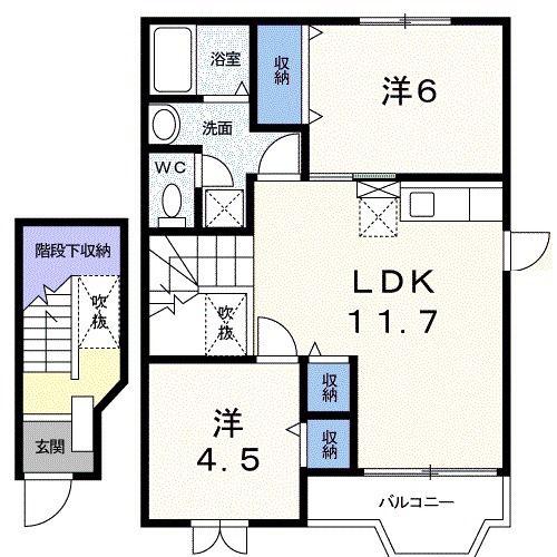 ドミールセンA(2LDK/2階)の間取り写真