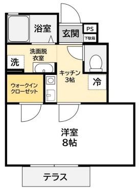 PROGRESS B棟(1K/1階)の間取り写真