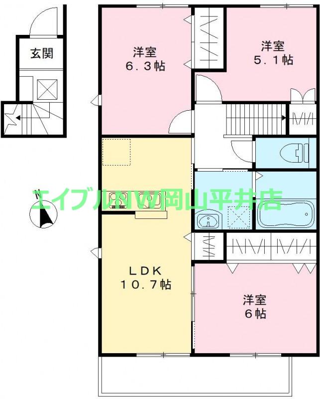 ユアメゾン益野 A(3LDK/2階)の間取り写真