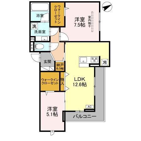 ヴェントプーロ東松山(2LDK/2階)の間取り写真
