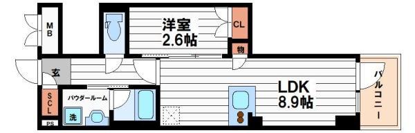 K-COURT谷町四丁目(1LDK/2階)の間取り写真