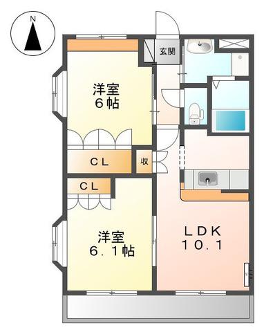 さくらパレス(2LDK/2階)の間取り写真