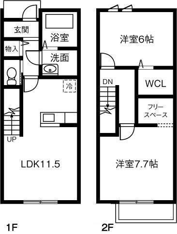 JUMEAUX RH B(2LDK/1階)の間取り写真