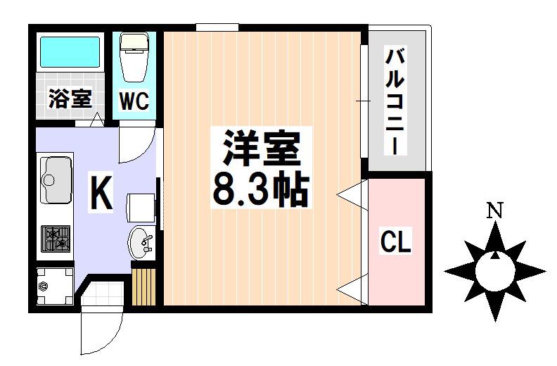 VILLA桜本町(1K/2階)の間取り写真